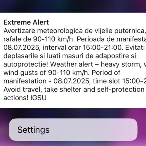 Mesaj RO-ALERT de furtună, transmis locuitorilor din Alba Iulia și alte localități ale județului. COD ROȘU de vijelie