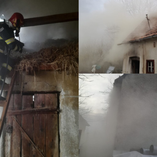 FOTO: Incendiu în gospodărie din Secășel, intervenția pompierilor din Blaj