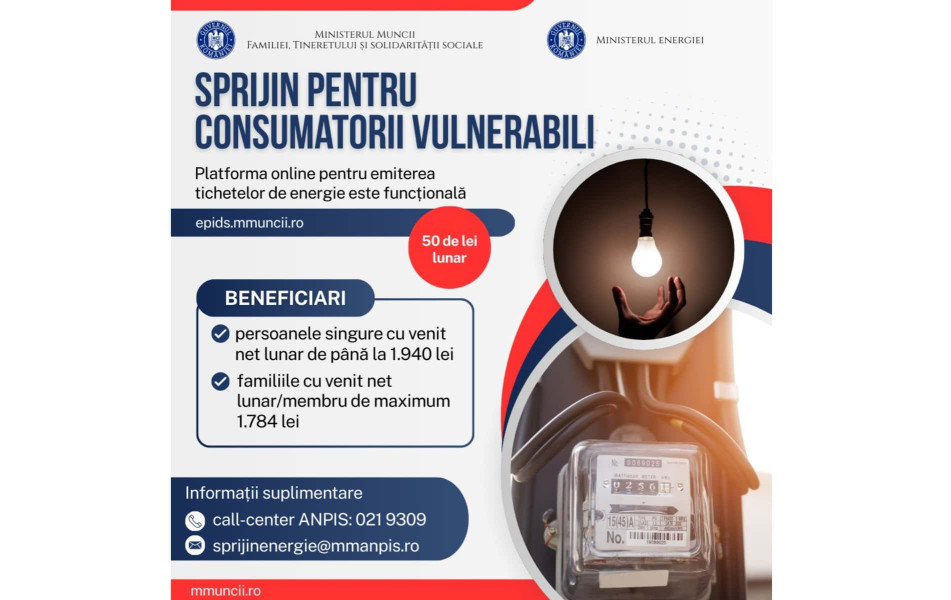 Carduri de energie 2025: ajutorul de 50 de lei pe lună pentru categorii vulnerabile
