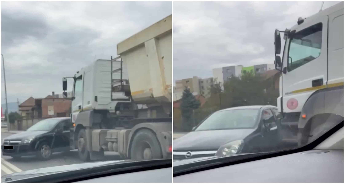 Accident rutier la Alba Iulia pe Bulevardul Republicii între un Opel și o autobasculantă