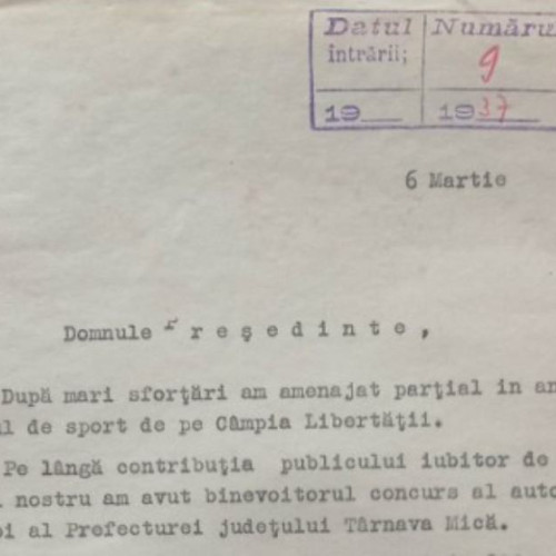 Solicitarea de finanțare pentru terenul de sport din Blaj în 1936, aprobată de Primărie și finalizată în iunie