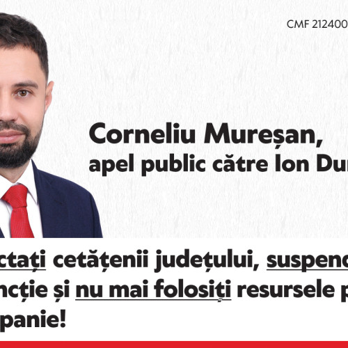 (P.E.) Corneliu Mureșan, apel public către Ion Dumitrel: Respectați cetățenii județului, suspendați-vă din funcție